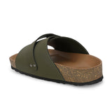 Olive Men's casual flat heel strap sandal with slip-on closure