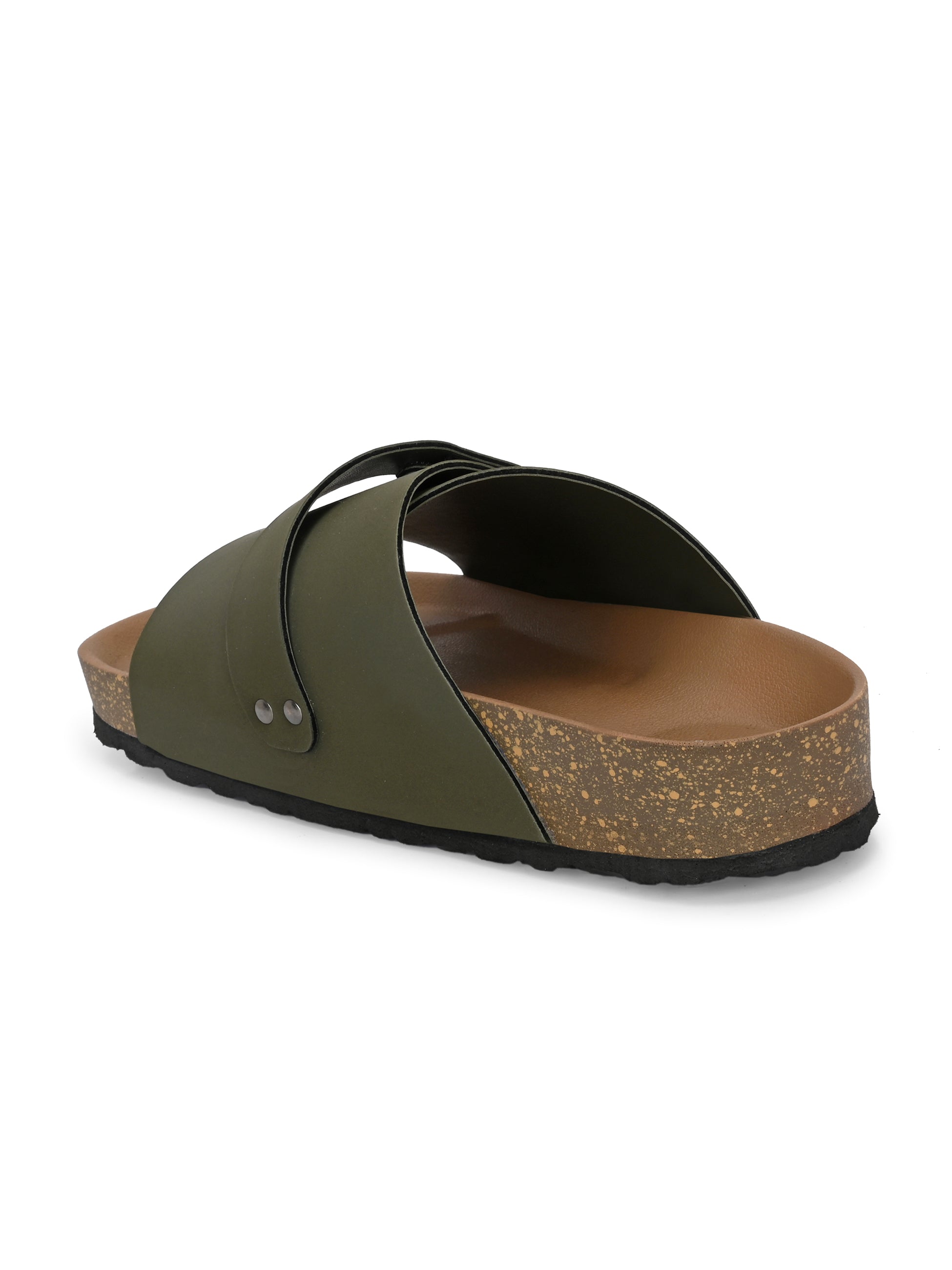 Olive Men's casual flat heel strap sandal with slip-on closure