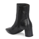 Black textured ankle boots with a sleek snakeskin pattern and a block heel design