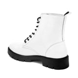 Shiny White Lace-Up Block Heel Boots
