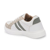 White & Beige Casual Lace-Up Platform Heel Sneakers