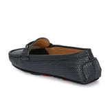 Black Textured Slip-On Loafers For Women