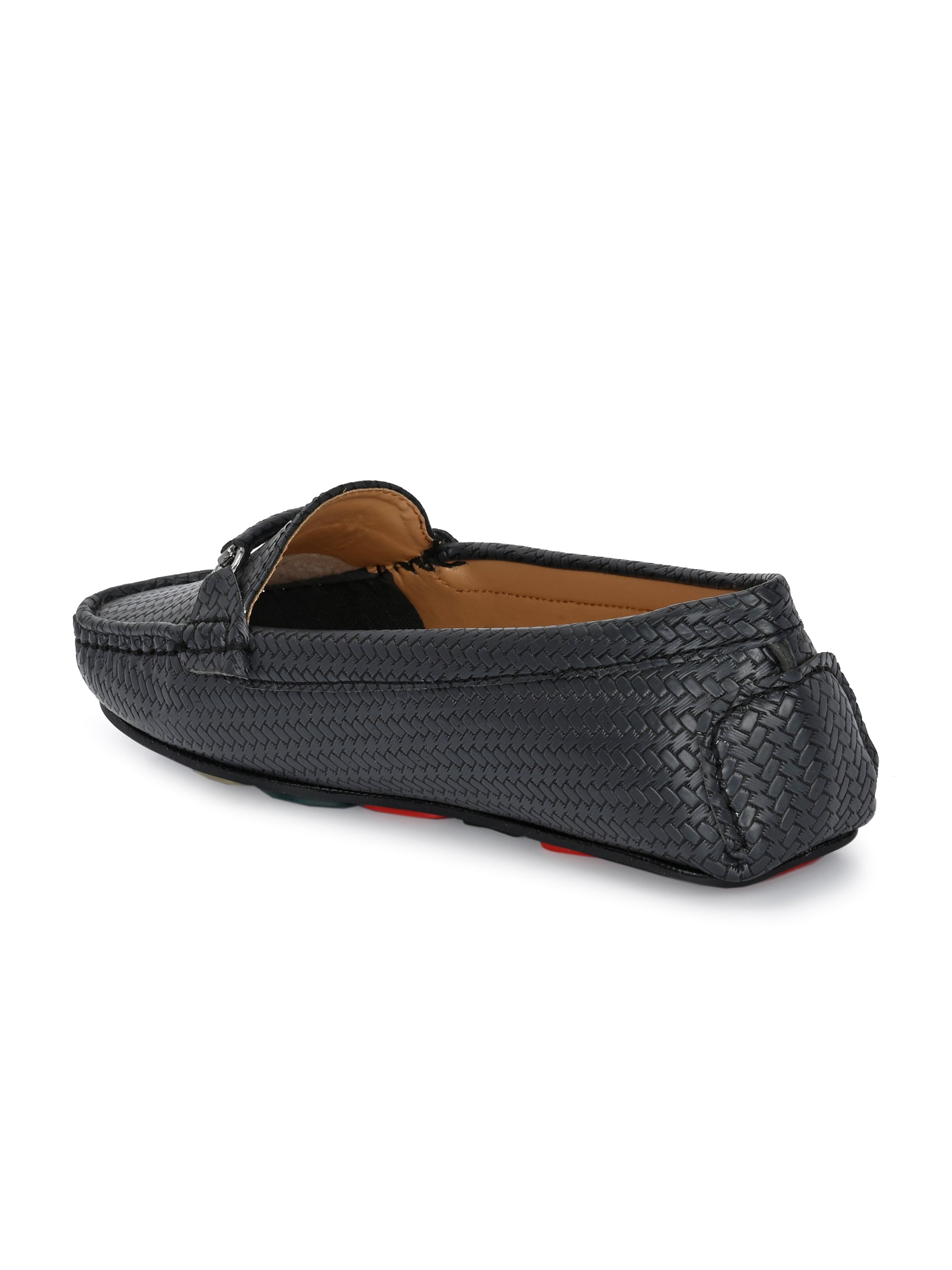 Black Textured Slip-On Loafers For Women