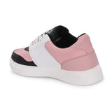 Black & Pink Lace-Up Platform Heel Sneakers