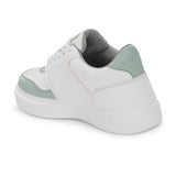 White & Green Lace-Up Platform Heel Sneakers