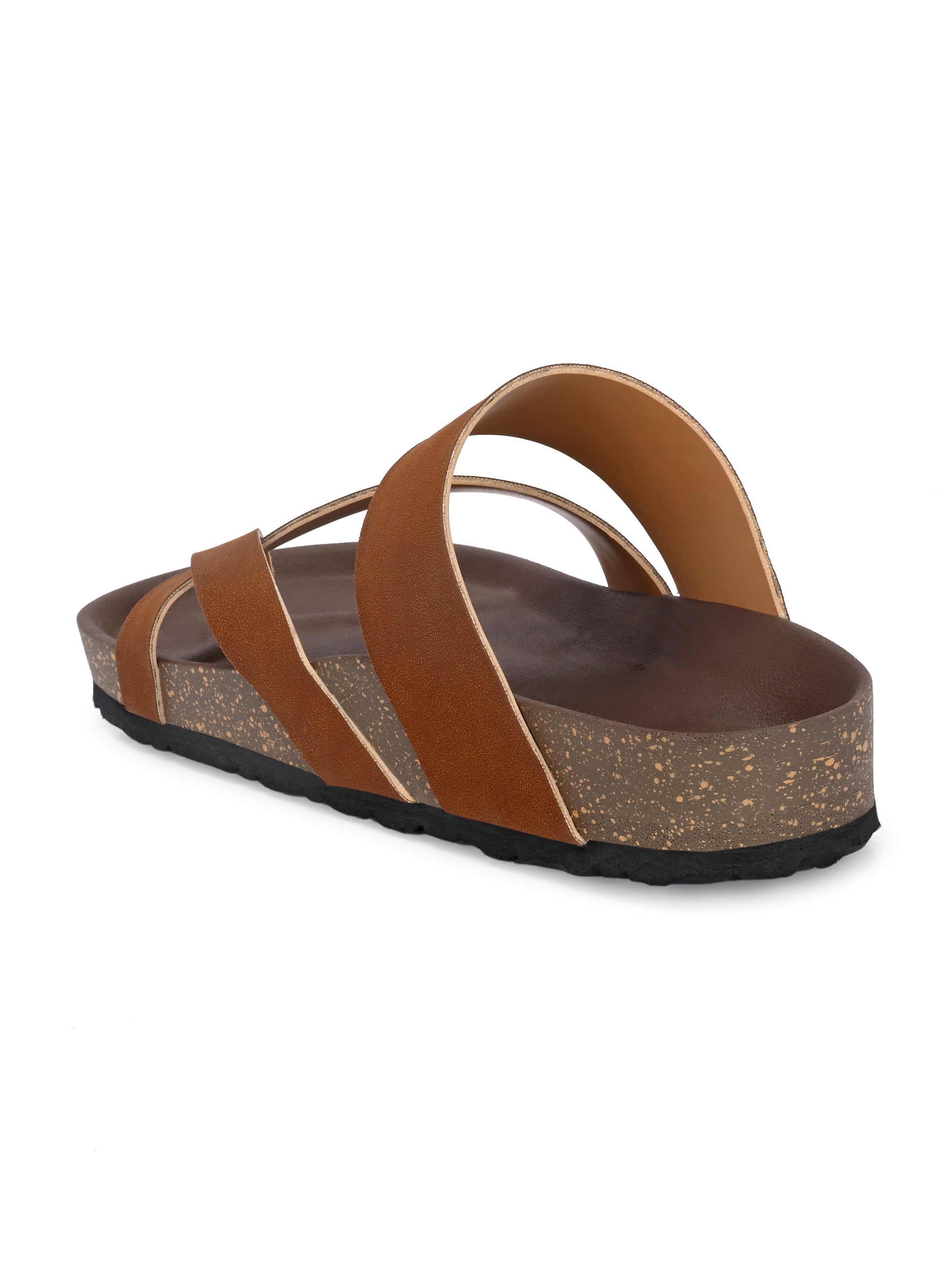 Tan Men's casual flat heel one-toe buckle strap closure sandal