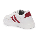 White & Red Casual Lace-Up Platform Heel Sneakers