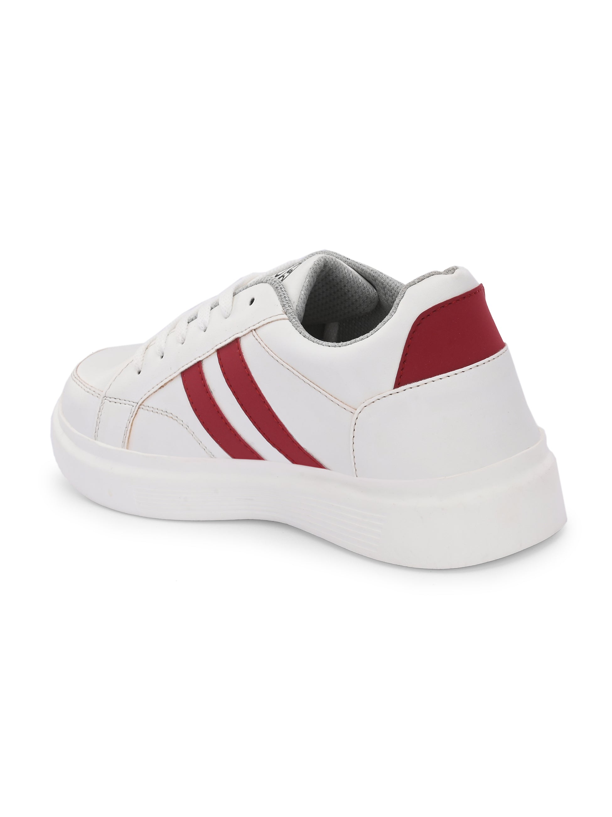 White & Red Casual Lace-Up Platform Heel Sneakers