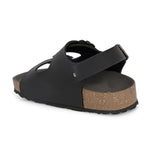 Black Men's casual flat heel buckle strap sandal with back strap closure