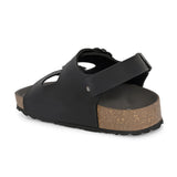 Black Men's casual flat heel buckle strap sandal with back strap closure