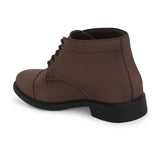 Faux leather casual boots with a cap toe, sleek design, metal eyelets, and a small brand logo near the ankle.