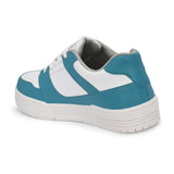 White & Blue Lace-Up Platform Heel Sneakers