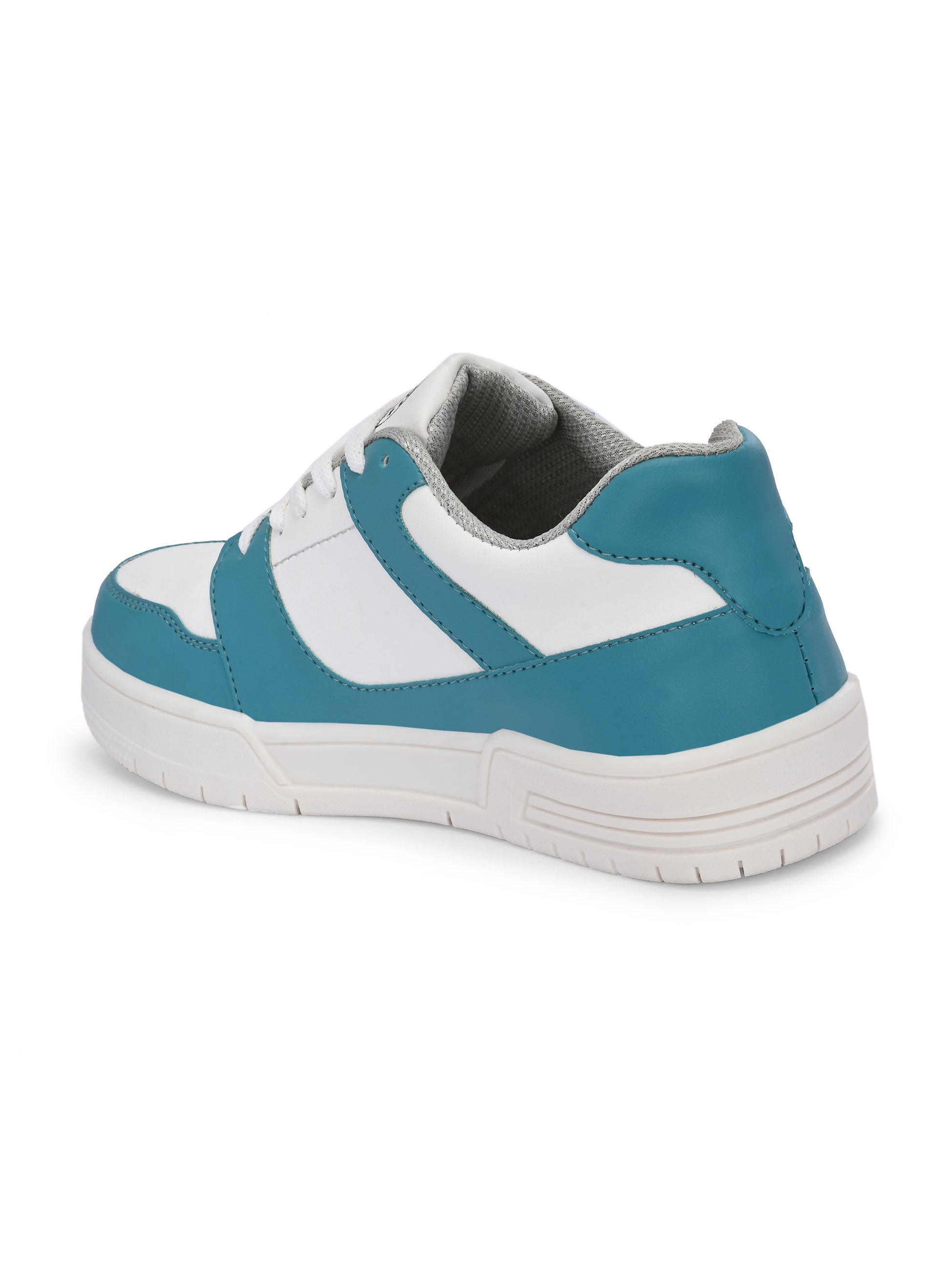 White & Blue Lace-Up Platform Heel Sneakers