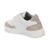 White & Beige Lace-Up Platform Heel Sneakers