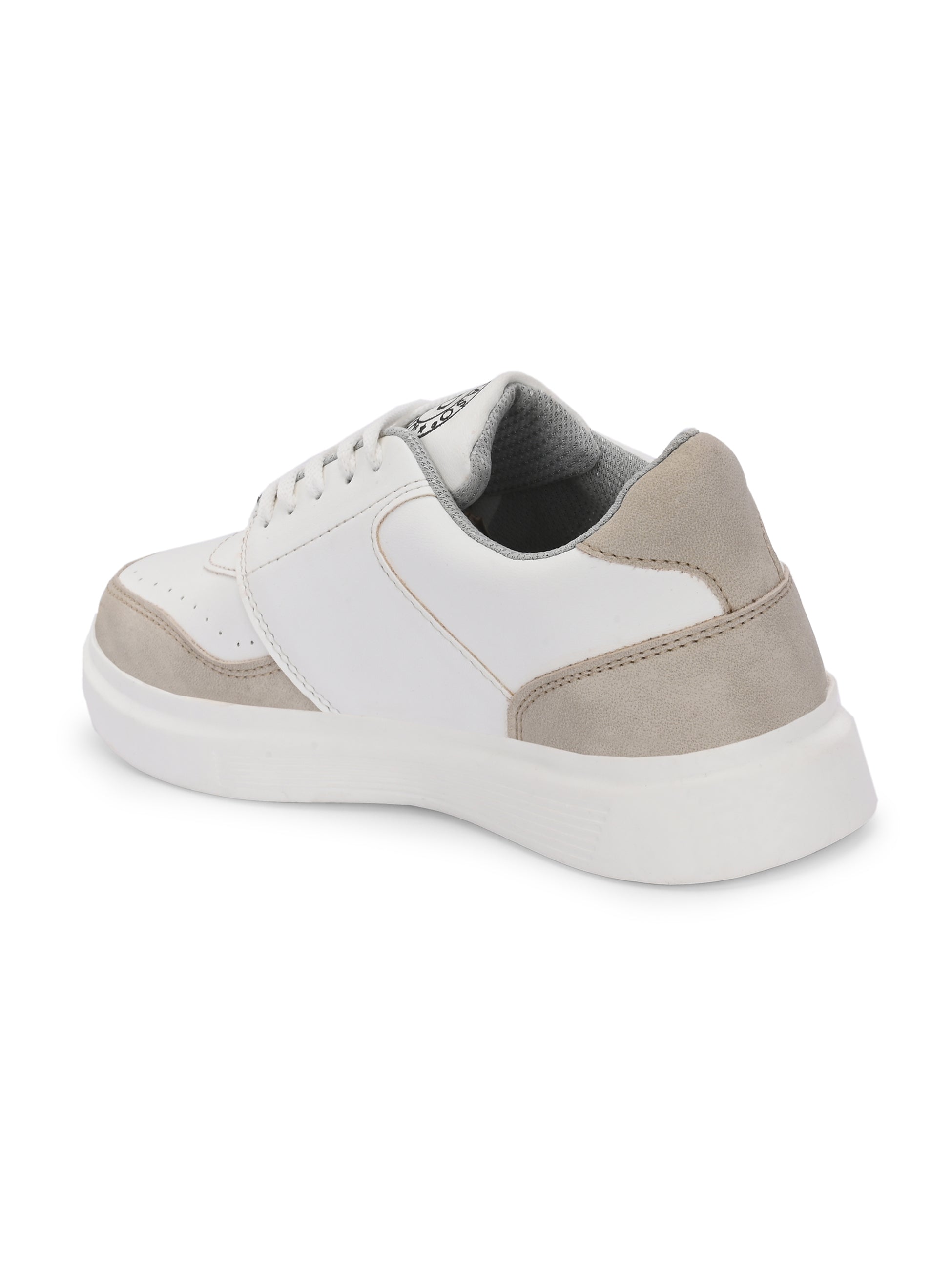 White & Beige Lace-Up Platform Heel Sneakers