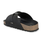 Black Men's casual flat heel strap sandal with slip-on closure