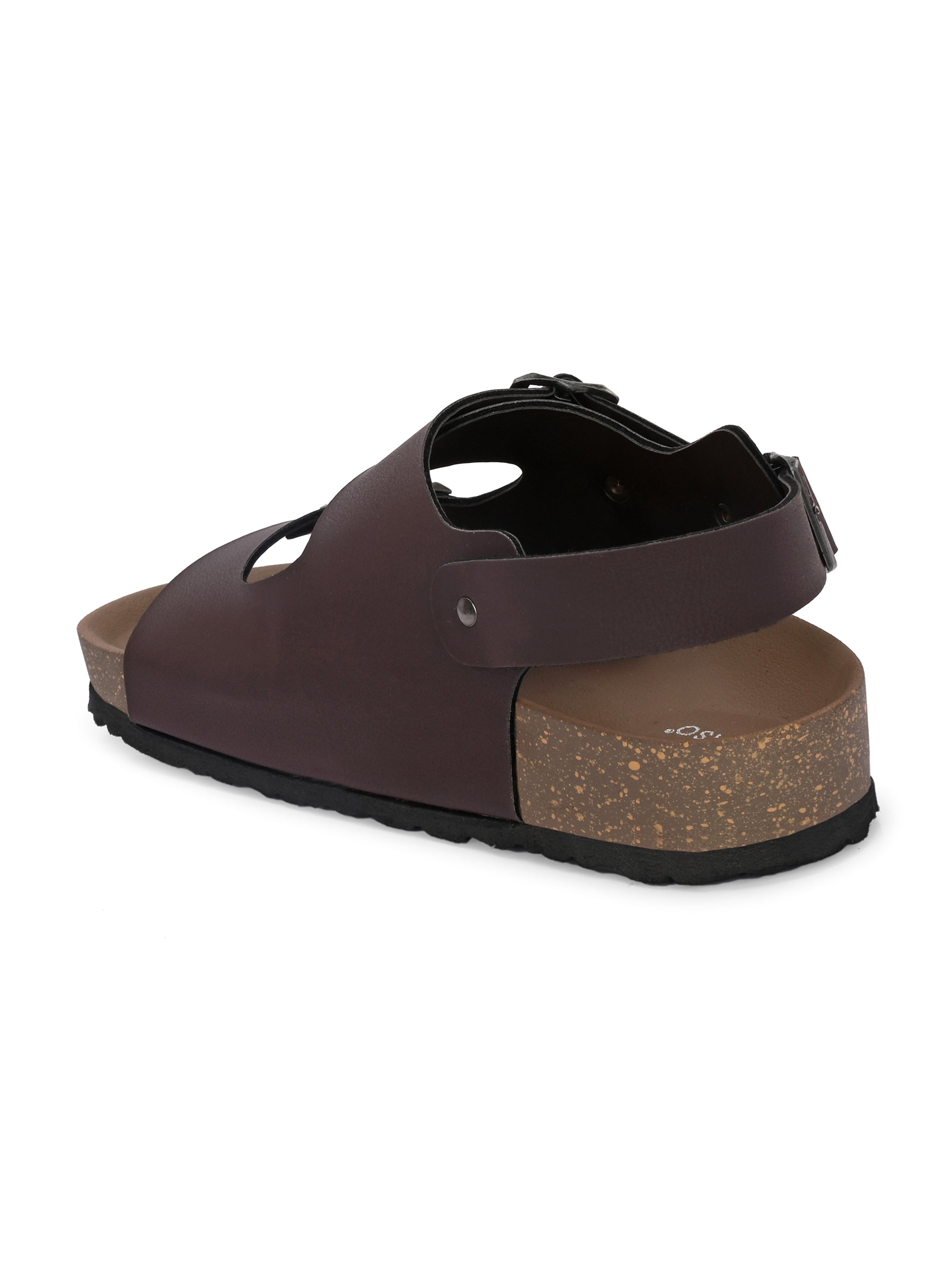 Brown Men's casual flat heel buckle strap sandal with back strap closure