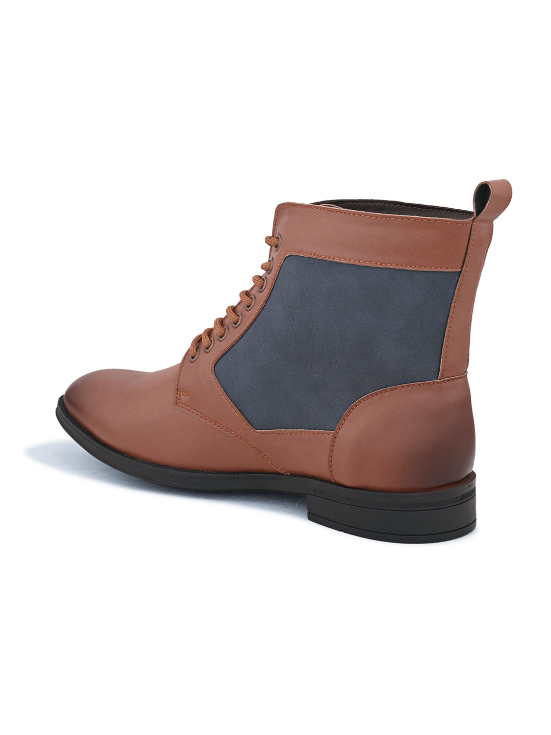 Brown and navy leather lace-up boots