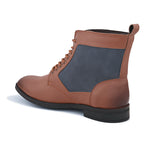 Brown and navy leather lace-up boots
