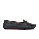 Black Textured Slip-On Loafers For Women