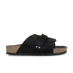 Black Men's casual flat heel strap sandal with slip-on closure