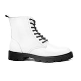 Shiny White Lace-Up Block Heel Boots