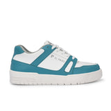White & Blue Lace-Up Platform Heel Sneakers