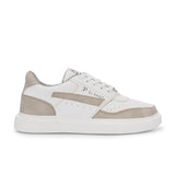 White & Beige Lace-Up Platform Heel Sneakers