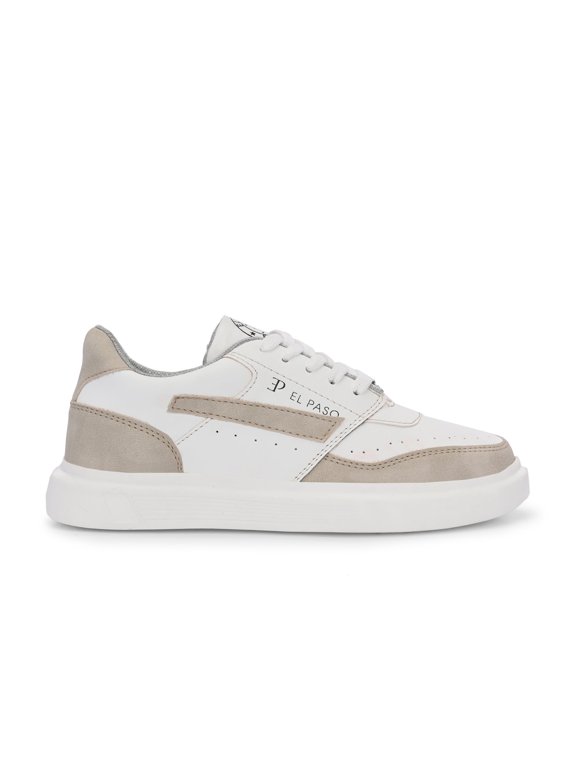 White & Beige Lace-Up Platform Heel Sneakers