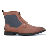 Brown and navy leather lace-up boots