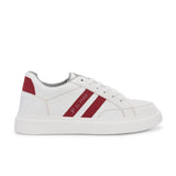 White & Red Casual Lace-Up Platform Heel Sneakers