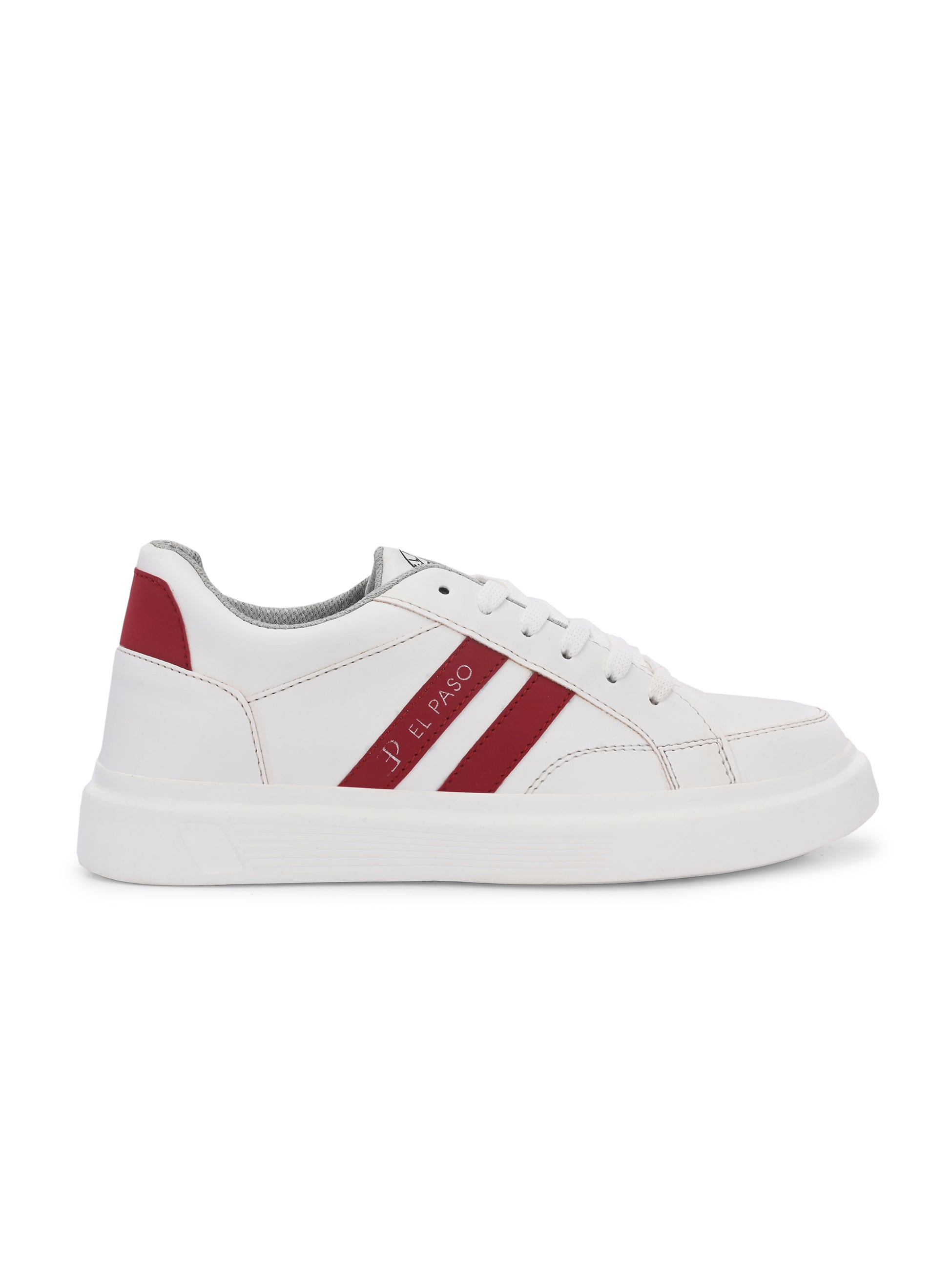 White & Red Casual Lace-Up Platform Heel Sneakers