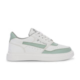 White & Green Lace-Up Platform Heel Sneakers