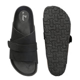 Black Men's casual flat heel strap sandal with slip-on closure