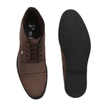 Faux leather casual boots with a cap toe, sleek design, metal eyelets, and a small brand logo near the ankle.