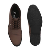 Faux leather casual boots with a cap toe, sleek design, metal eyelets, and a small brand logo near the ankle.