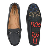 Black Textured Slip-On Loafers For Women