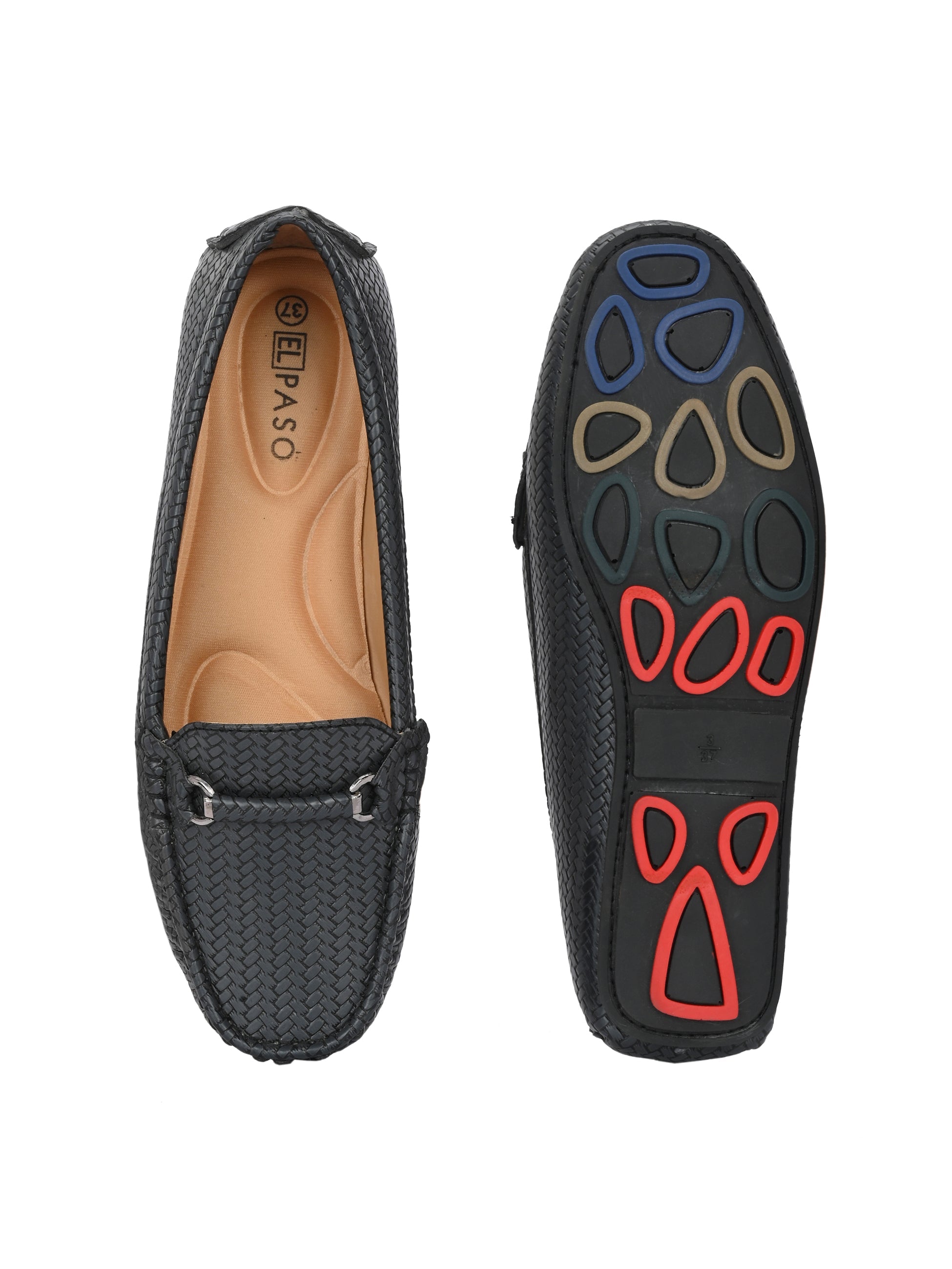 Black Textured Slip-On Loafers For Women