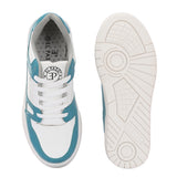 White & Blue Lace-Up Platform Heel Sneakers