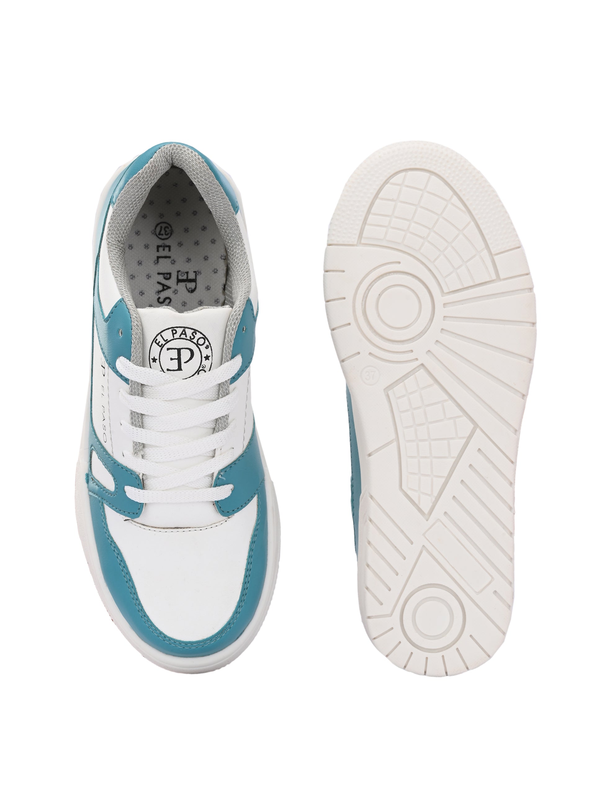White & Blue Lace-Up Platform Heel Sneakers