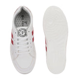 White & Red Casual Lace-Up Platform Heel Sneakers