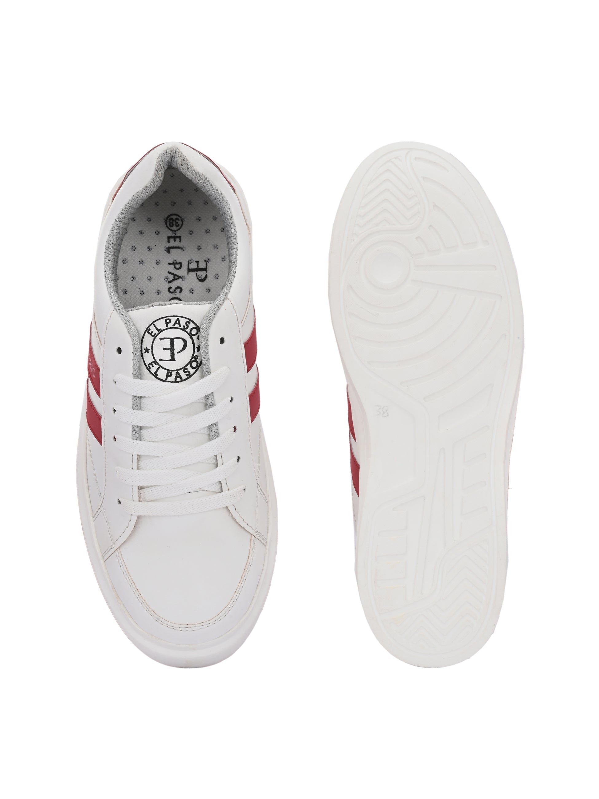 White & Red Casual Lace-Up Platform Heel Sneakers