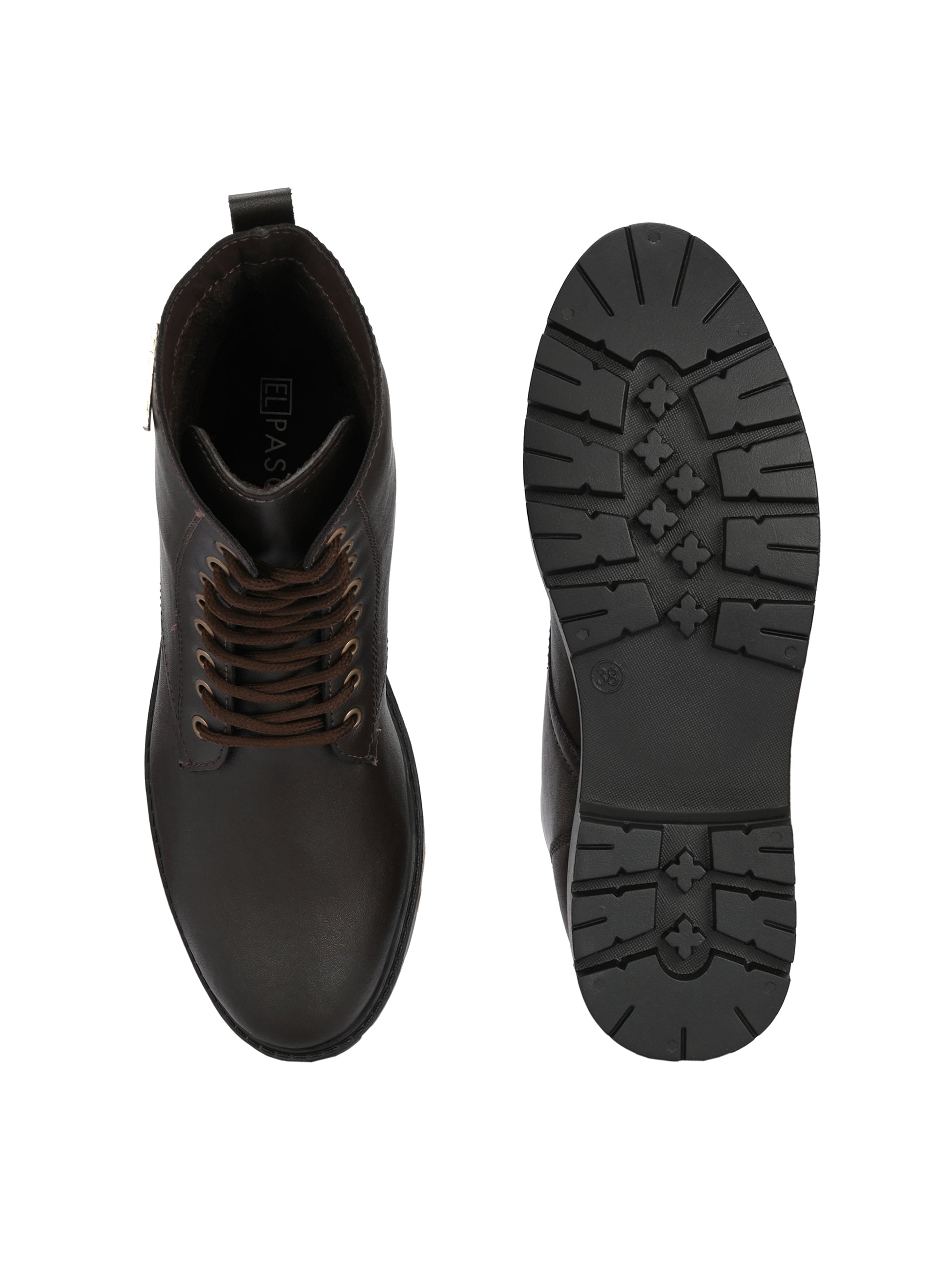 Brown Lace-Up Block Heel Boots