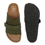 Olive Men's casual flat heel strap sandal with slip-on closure