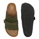 Olive Men's casual flat heel strap sandal with slip-on closure