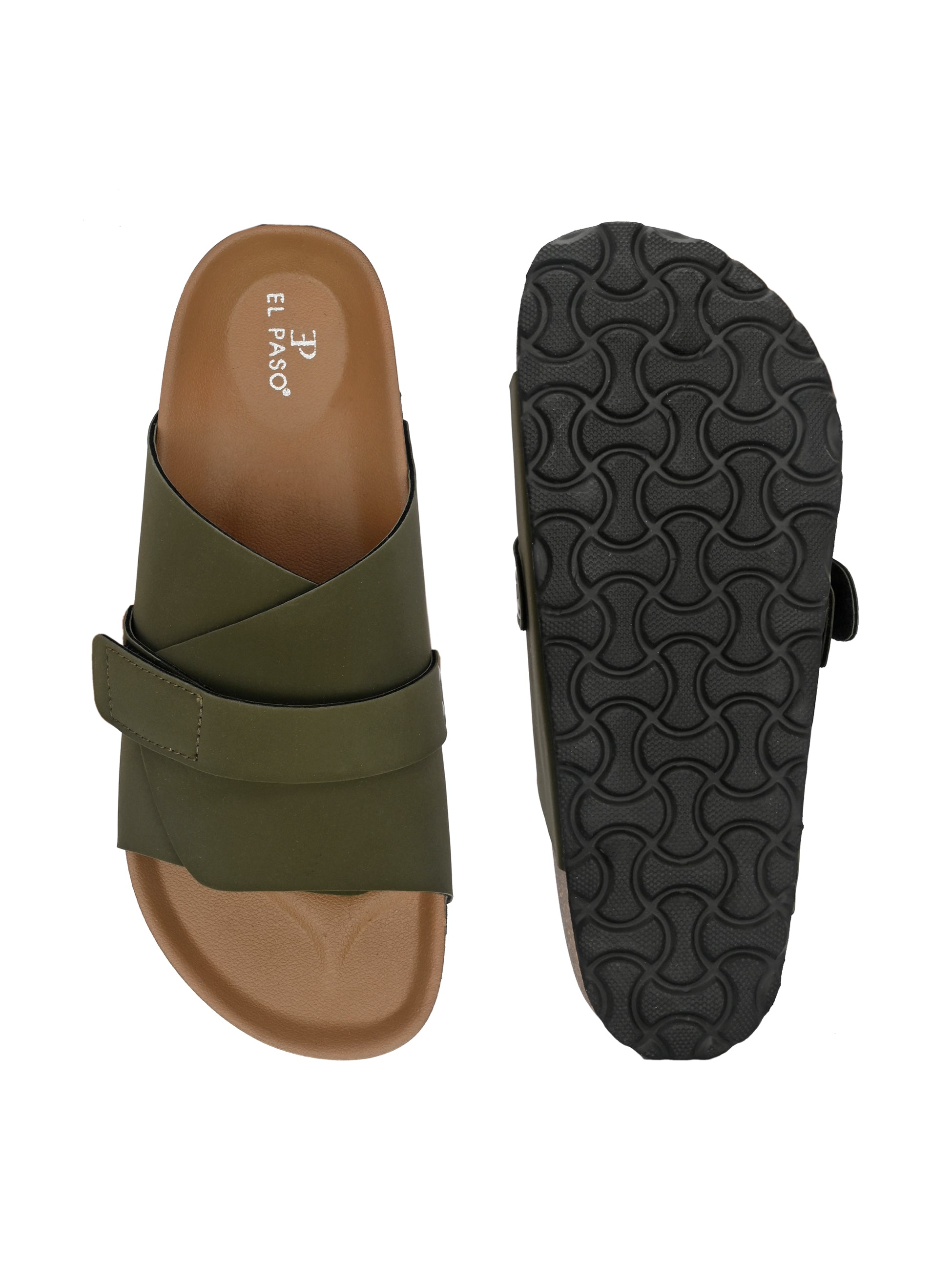 Olive Men's casual flat heel strap sandal with slip-on closure