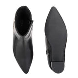 Black textured ankle boots with a sleek snakeskin pattern and a block heel design