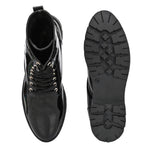 Shiny Black Lace-Up Block Heel Boots