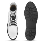 Shiny White Lace-Up Block Heel Boots