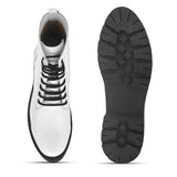 Shiny White Lace-Up Block Heel Boots